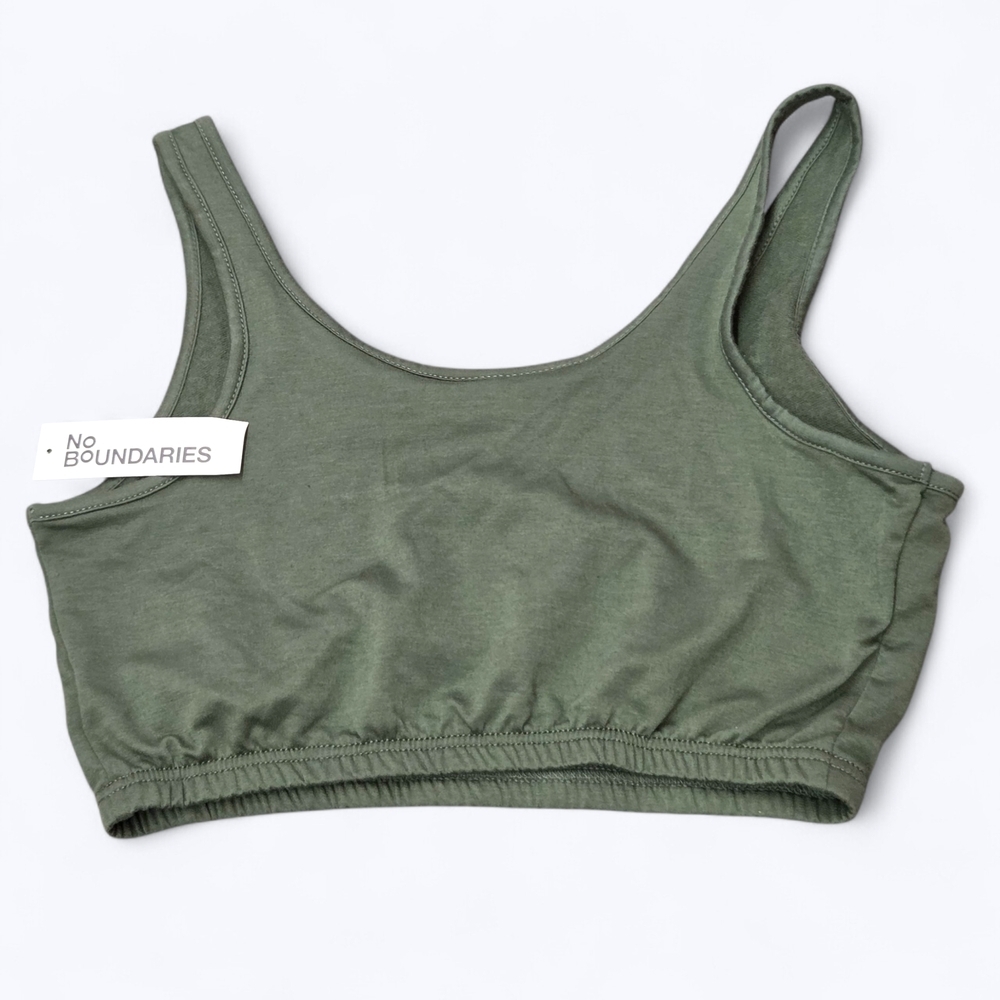 No Boundaries Olive Green Buttoned Crop Top - Picture 3 of 8